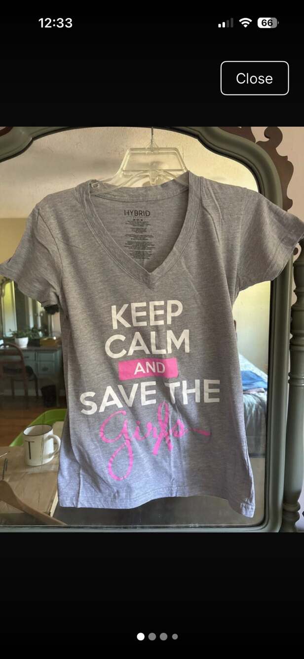 Hybrid Apparel Keep Calm and Save the Girls T-Shirt Size M Gray V-Neck